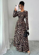 Leopard Print Lace Up Maxi Dress